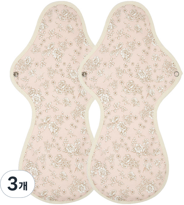 임산부 면 생리대 방수 핑크 플라워, 오버나이트, 2개입, 3세트