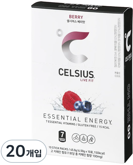 셀시어스 OTG 온더고 비타민 피트니스 에너지드링크 베리, 4.5g, 20개입 - 쿠팡