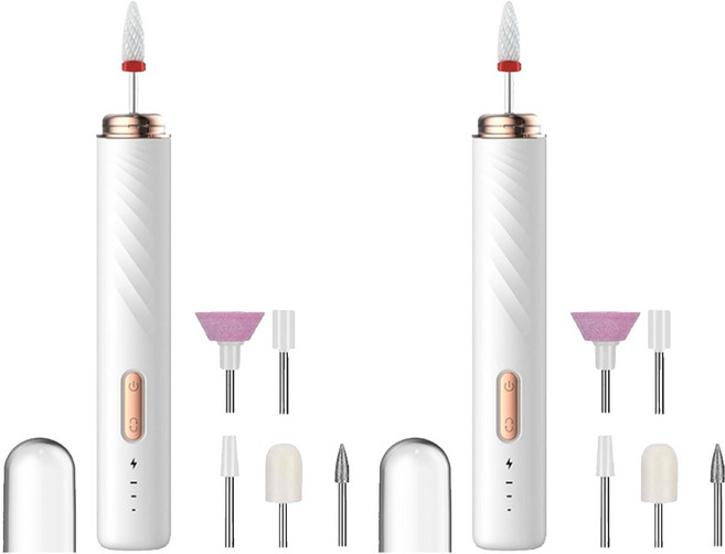 便攜電動美甲打磨器/指甲修護磨甲器/去死皮指甲拋光機/卸甲儀, 2台, 白色