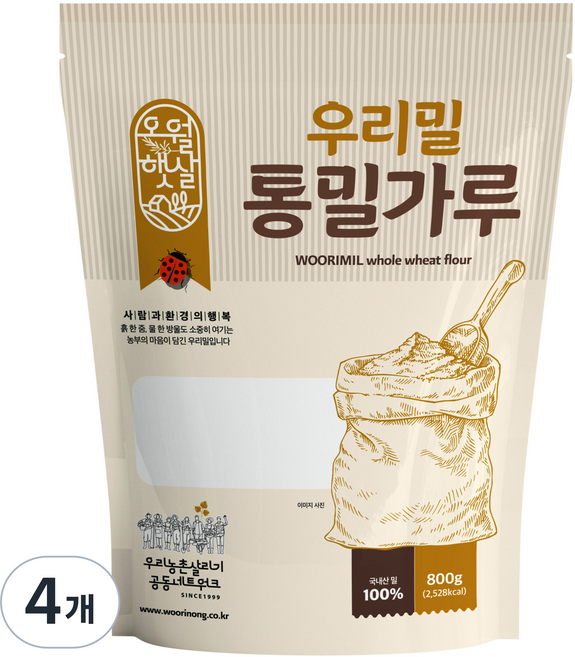 오월햇살 우리밀 통밀가루, 800g, 4개