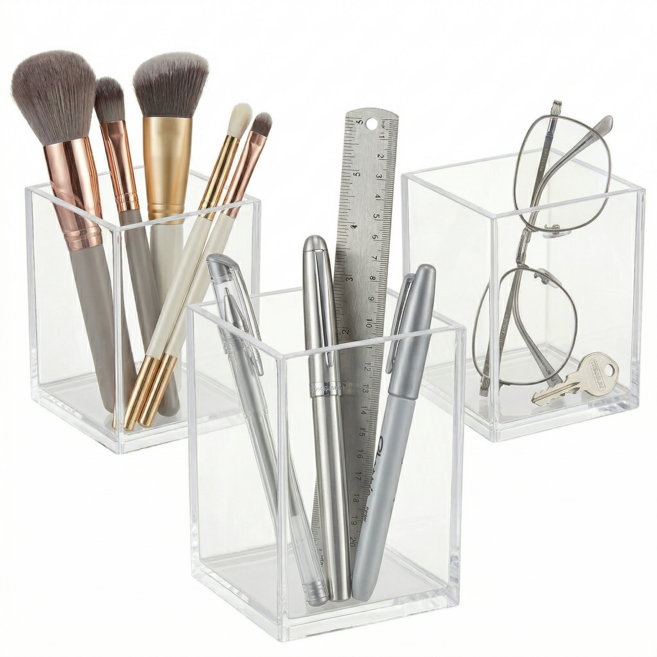 포앤리프 아크릴 메이크업 브러쉬 꽂이 다용도 펜꽂이, 투명, 3개