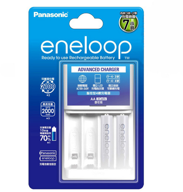 Panasonic eneloop 台灣公司貨 充電組 標準款 BQ-CC17充電器 + 3號電池 2顆, 1組