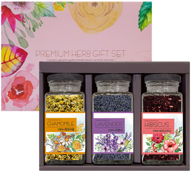 허브플러스 크리스탈 허브차 큰병 3종 선물세트, 캐모마일 28g + 라벤더 43g + 히비스커스 80g, 1세트