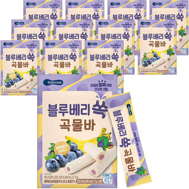 베베쿡 블루베리 쏙 곡물바 5g x 8p, 블루베리맛, 40g, 12개