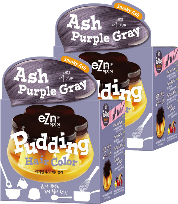 이지엔 푸딩 헤어컬러 염색약, 애쉬퍼플그레이, 2개