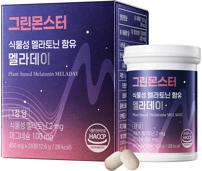 그린몬스터 식물성 멜라토닌 함유 멜라데이, 28정, 1개 - 쿠팡