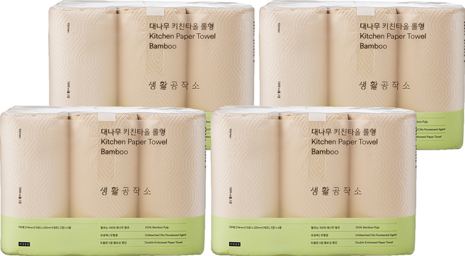 생활공작소 대나무 키친타올 롤형, 6롤, 4개