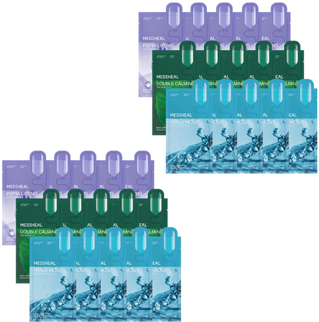 메디힐 더블 카밍 워터 5p + 히알루 모이스트 에센스 5p + 펩타 리프팅 앰플 5p 마스크팩 세트, 15개입, 2세트
