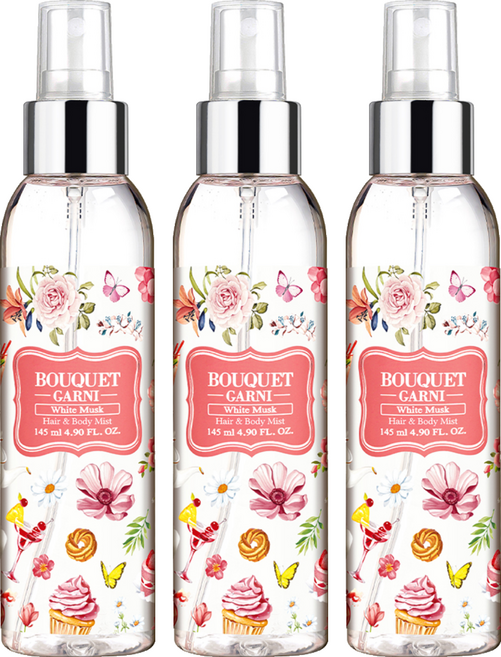 부케가르니 프래그런스드 헤어 앤 바디미스트 화이트머스크, 145ml, 3개