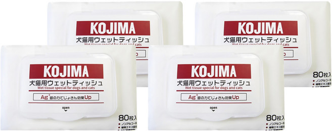 KOjIMA 寵物濕紙巾, 4個, 80個裝