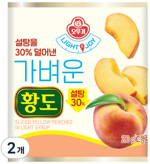 오뚜기 LIGHT 앤 JOY 가벼운 황도, 280g, 2개