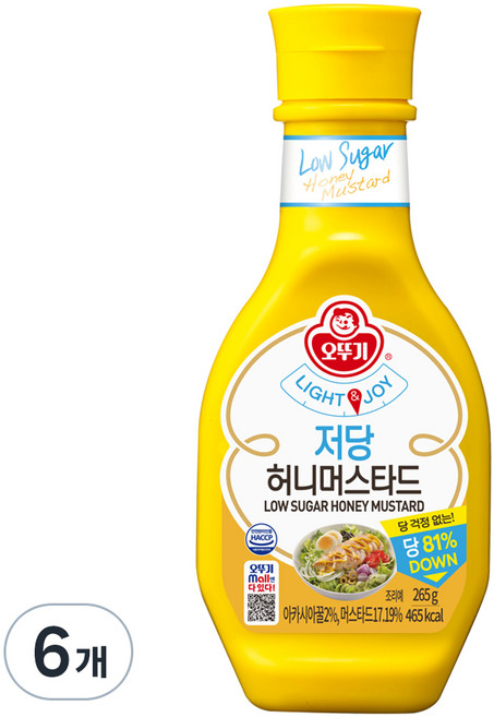 오뚜기 LIGHT 앤 JOY 저당 허니머스타드, 265g, 6개