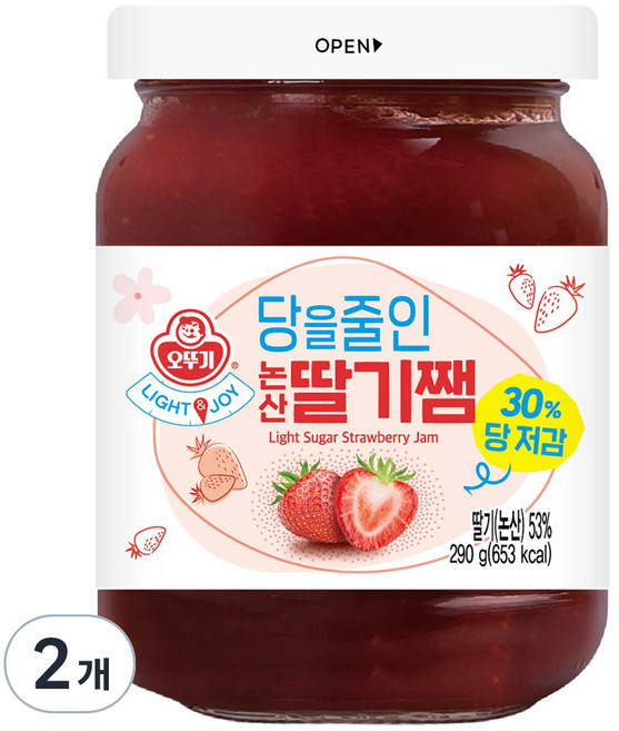 오뚜기 라이트 앤 조이 당을줄인 논산딸기쨈, 290g, 2개