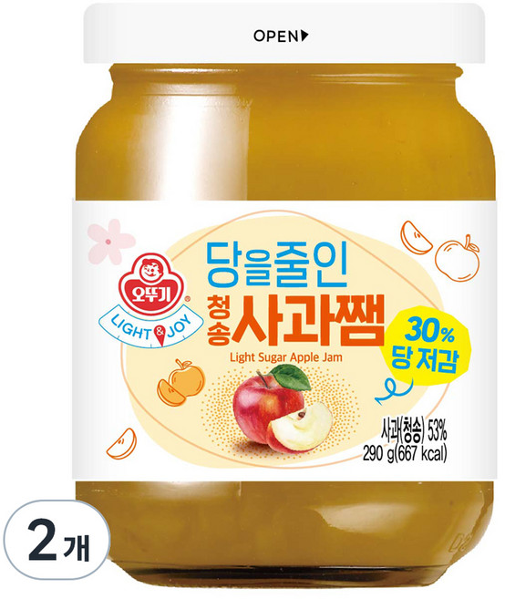 오뚜기 LIGHT 앤 JOY 당을줄인 청송사과쨈, 290g, 2개