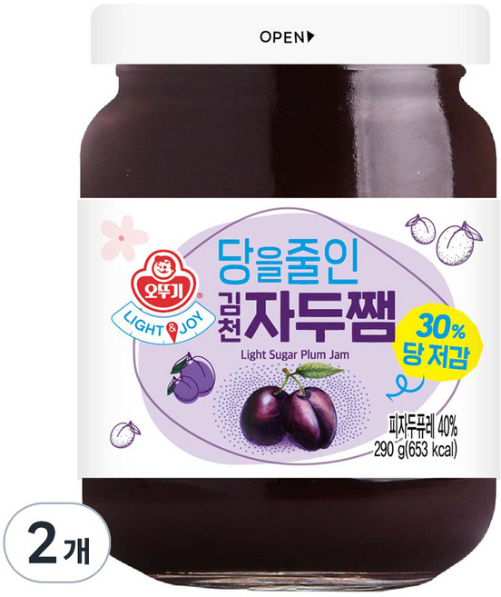 오뚜기 LIGHT 앤 JOY 당을줄인 김천자두쨈, 290g, 2개