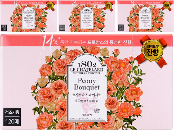 르샤트라1802 건조기 시트 섬유유연제 피오니부케 본품, 120매, 4개
