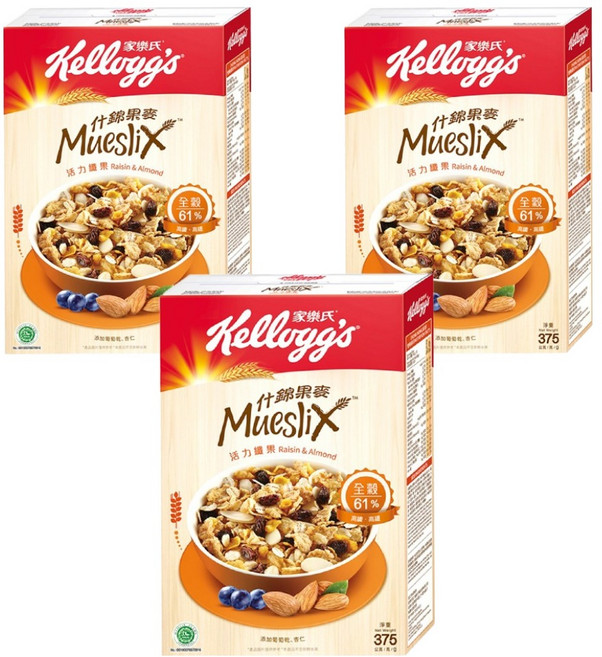 Kellogg's 家樂氏 Mueslix 什錦果麥 葡萄杏仁果, 375g, 3盒