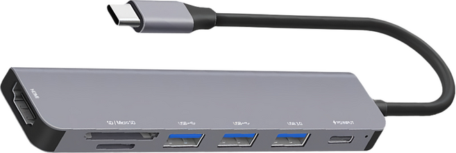 Home Planet 7口 USB3.0 USB-C 集線器, 灰色, 1個
