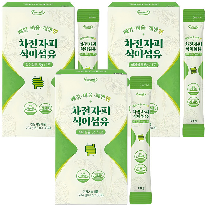 Funeat 洋車前子殼膳食纖維補充粉 30條入, 204g, 3個