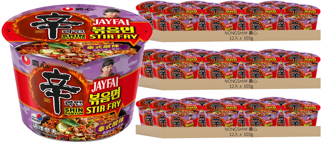 NONGSHIM 農心 辛炒麵 泰式酸辣味 大碗麵 103g, 36入