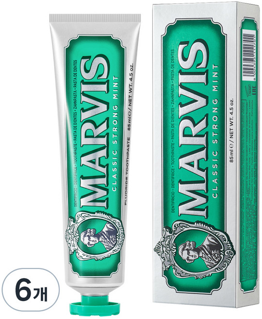 마비스 클래식 스트롱 민트 치약, 85ml, 6개