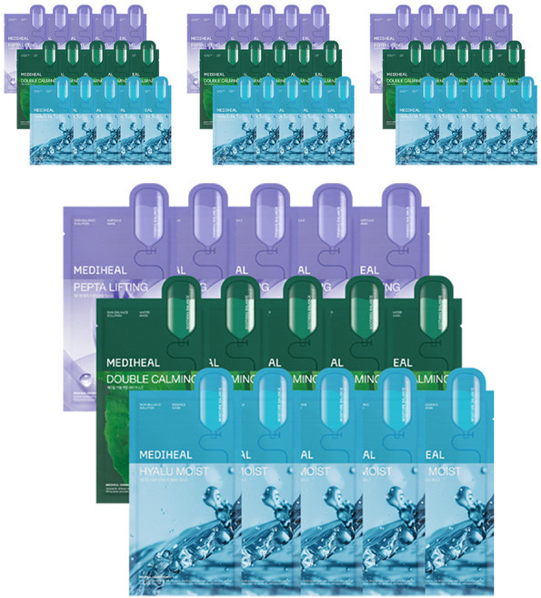 메디힐 더블 카밍 워터 5p + 히알루 모이스트 에센스 5p + 펩타 리프팅 앰플 5p 마스크팩 세트, 15개입, 4세트