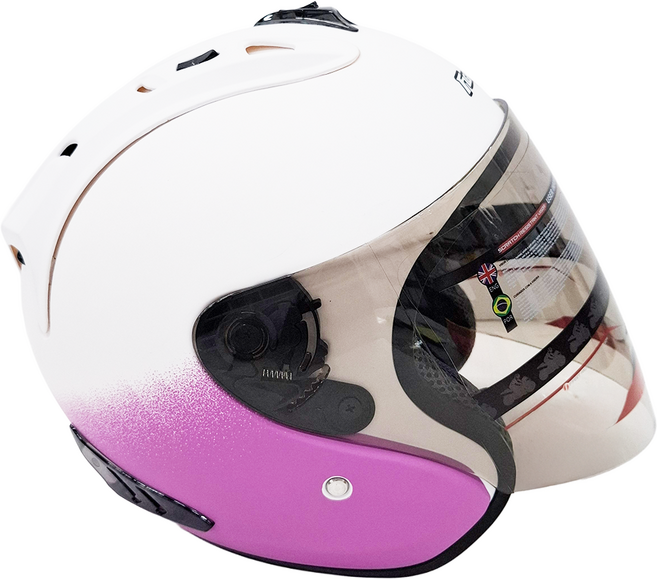 FIGHTER HELMET 普通型露臉式機車防護頭盔 含一層護目鏡 R3-A6, 白紫色