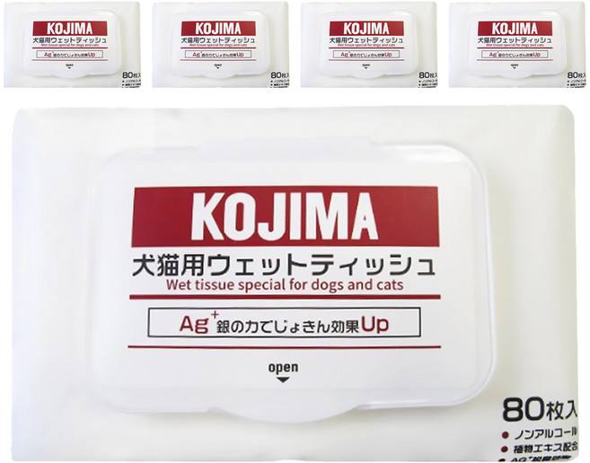 KOjIMA 寵物濕紙巾, 5個, 80個裝