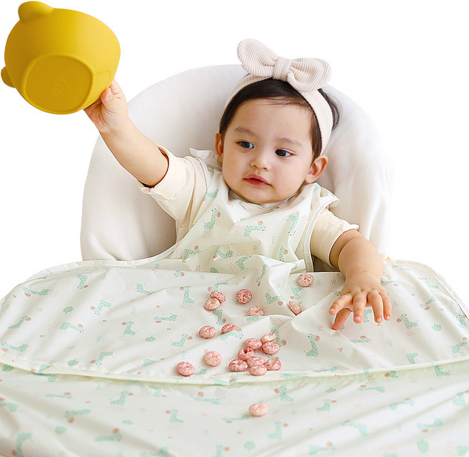 베이비클로 나시 지퍼형 이유식 턱받이, 기린올리브, 1개입, 1개