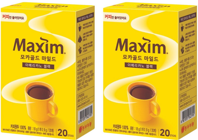 맥심 모카골드 마일드 아메리카노 블랙, 900mg, 20개입, 2개