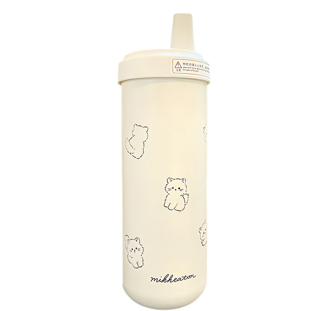 mikheaton 超萌珍珠奶茶杯 不鏽鋼款, 小貓 米色, 720ml, 1個