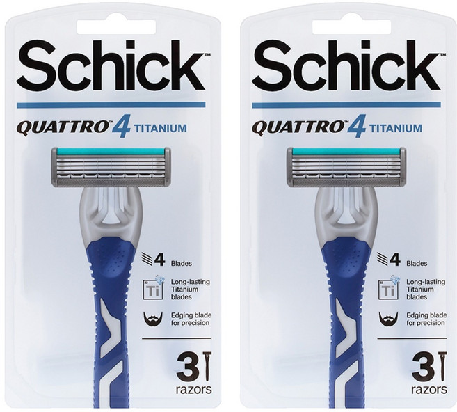 쉬크 쿼트로 4 티타늄 휴대용 면도기, 2개, 3개입