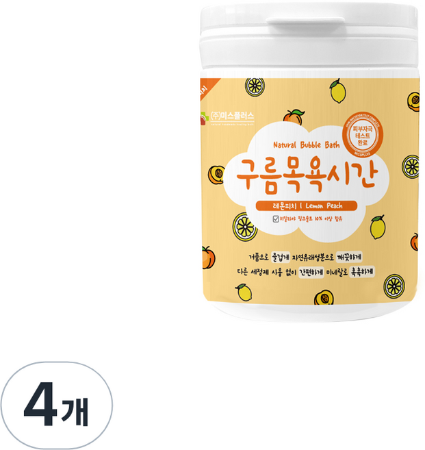 미스플러스 구름목욕시간 대팩 거품 입욕파우더 레몬피치, 500g, 4개