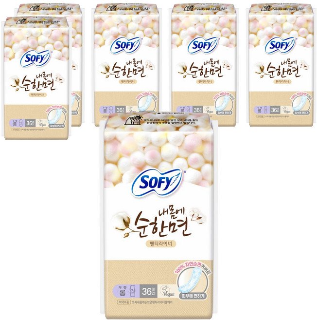 쏘피 내몸에 순한면 팬티라이너, 롱, 36개입, 6개