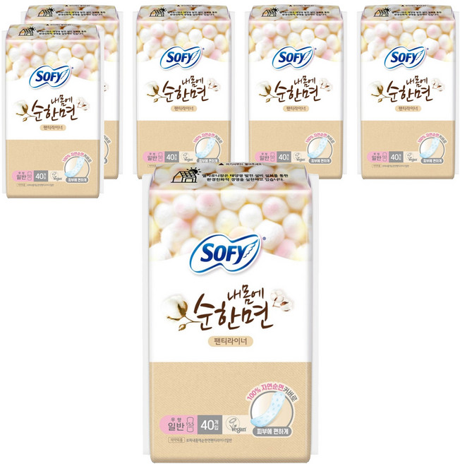 쏘피 내몸에 순한면 팬티라이너, 일반, 40개입, 6개