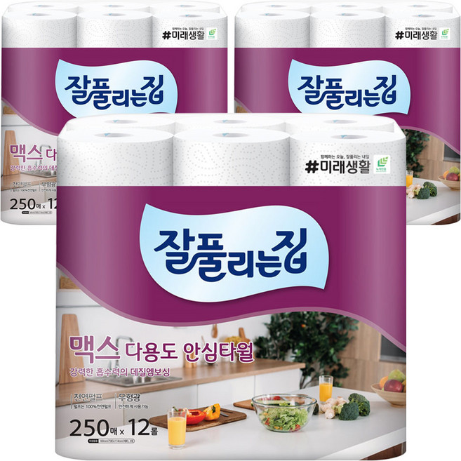 잘풀리는집 맥스 다용도 천연펄프 롤키친타올, 250개입, 36개