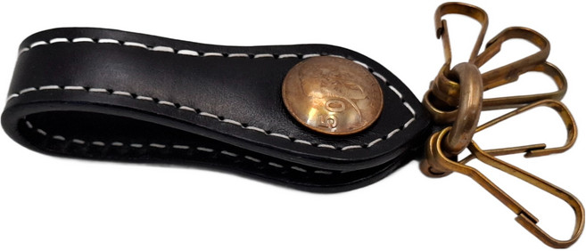 真皮植鞣牛皮銅釦五金腰掛鑰匙圈 KB112, 黑色, 1個