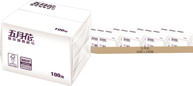 五月花 迷你摺疊紙巾 抽取式, 1入, 60包