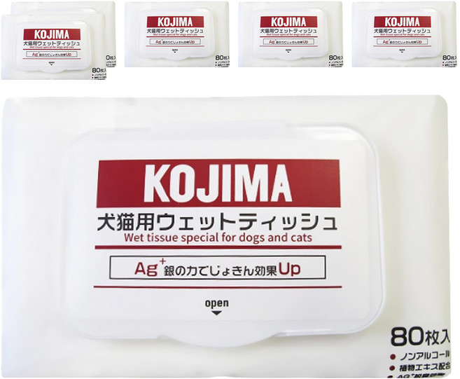 KOjIMA 寵物濕紙巾, 6個, 80個裝