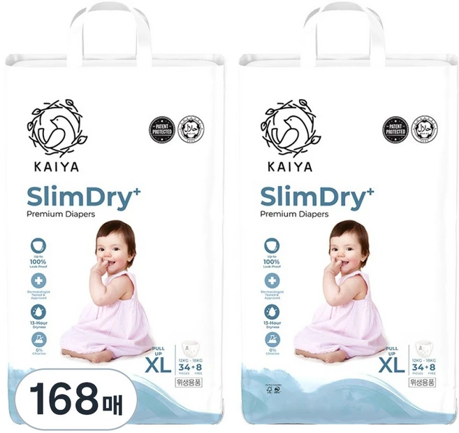 카이야 슬림드라이 플러스 프리미엄 팬티형 기저귀 남여공용, 특대형(XL), 168매 - 쿠팡