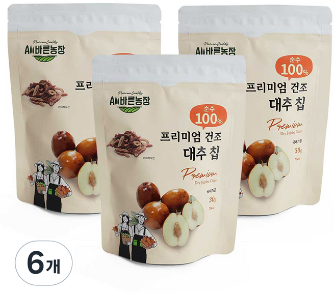 All바른농장 프리미엄 동결건조과일 대추 칩, 30g, 6개