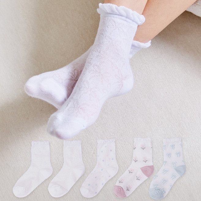 베이스알파에센셜 여름 플라워 메쉬 양말 5켤레 세트