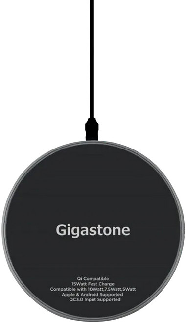 GIGASTONE 立達 15W急速無線充電盤 支援iPhone16/15/14/13/12/AirPods耳機/Qi快充 GA-9700B, 黑色, 1個