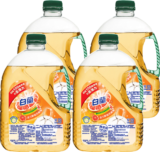 白蘭 活力鮮柚洗碗精, 2.8kg, 4桶