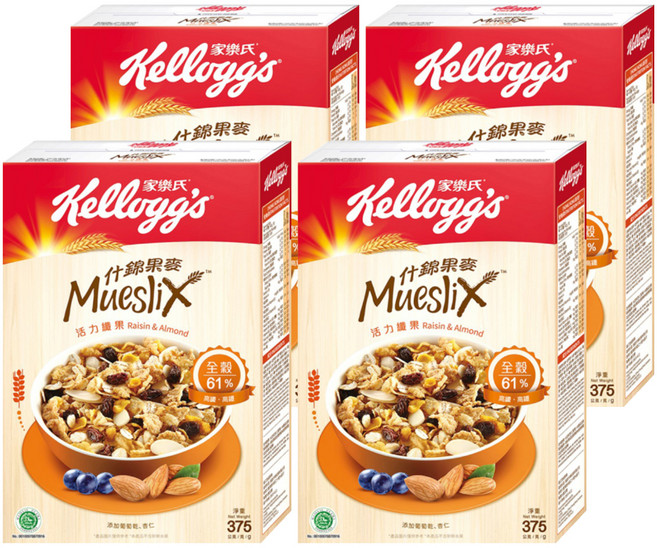 Kellogg's 家樂氏 Mueslix 什錦果麥 葡萄杏仁果, 375g, 4盒