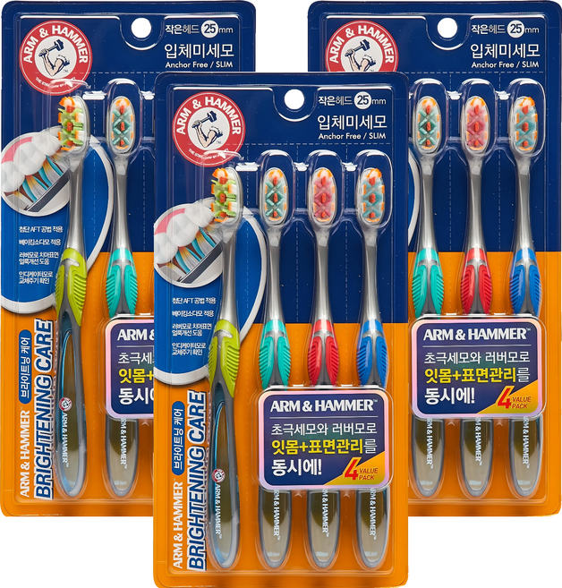 암앤해머 브라이트닝케어 베이킹소다모 칫솔, 4개입, 3개
