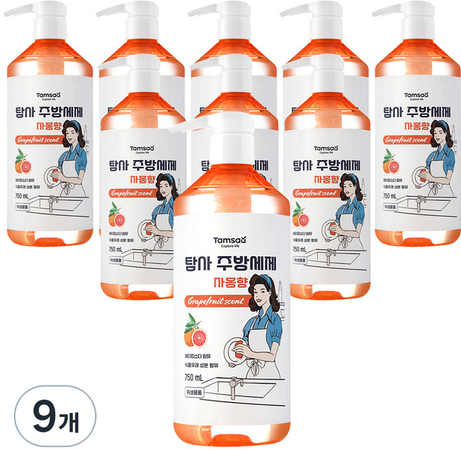탐사 베이킹소다 함유 주방세제 자몽향, 750ml, 9개