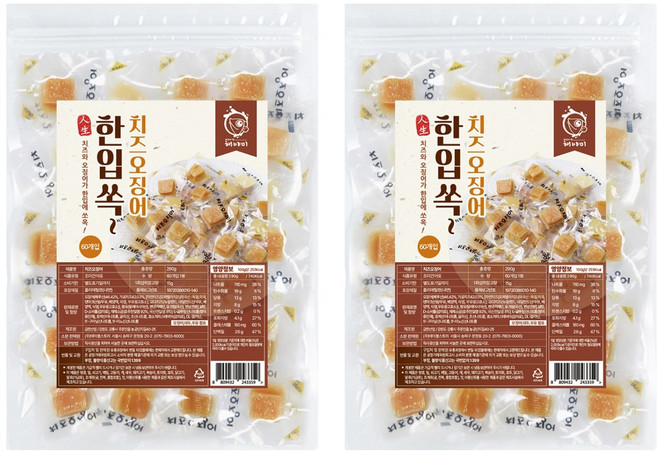 해야미 한입쏙 치즈 오징어 60p, 2개, 290g