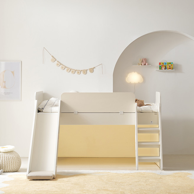 꿈꾸는요셉 앙팡 벙커침대 C + 조명 + 드림 독립미니스프링 매트리스 세트 방문설치, 크림(프레임), 주백색(조명), 베이지(매트리스)