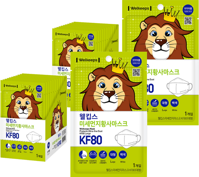 웰킵스 미세먼지황사마스크 KF80대형, 1개입, 50개